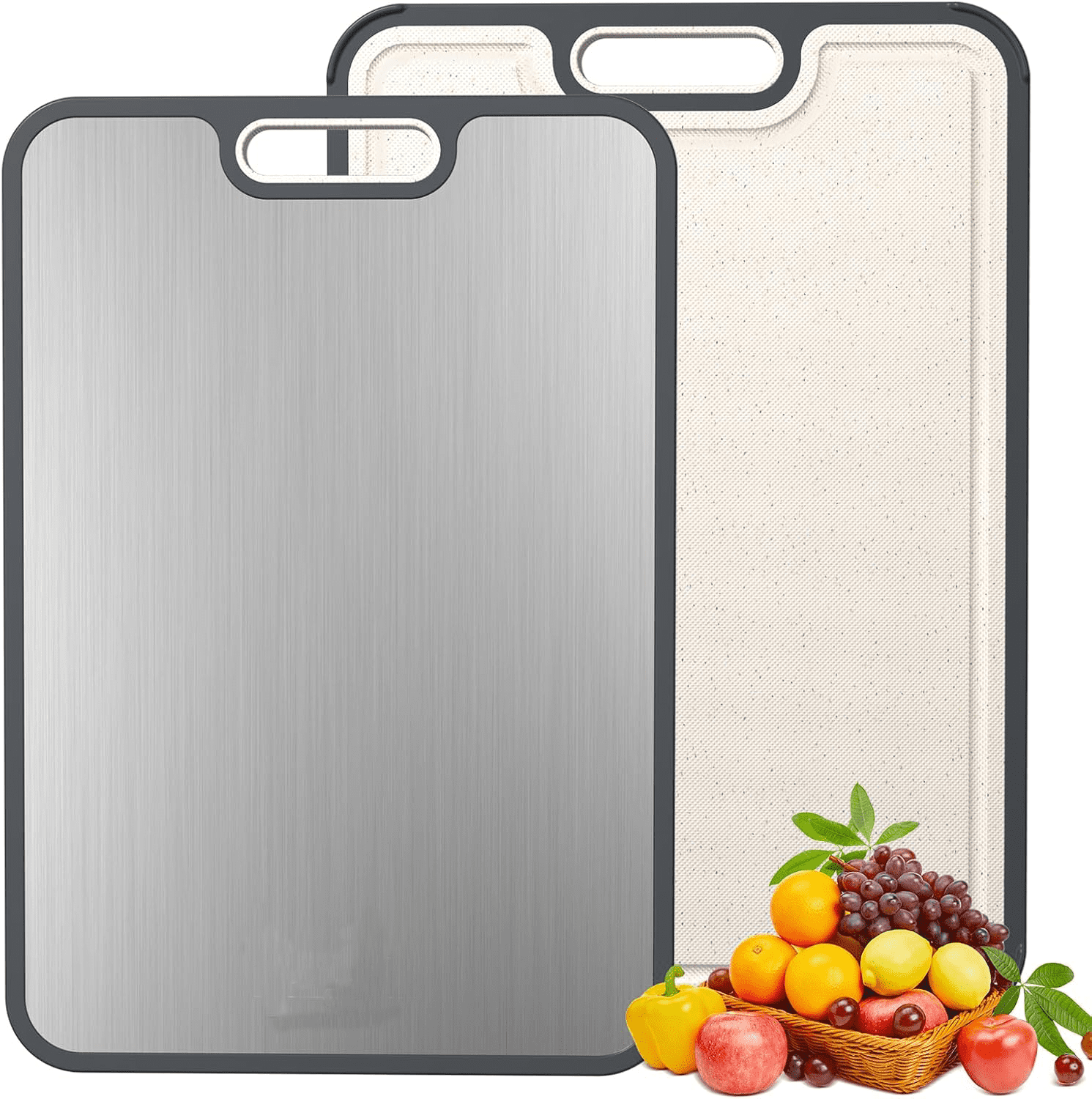 Cutting Board Double Sided, Titanium Cutting Boards for Kitchen, Double Sided Food Grade, Pure Titanium and Wheat Straw PP, Easy to Clean Large Size 16”×11”